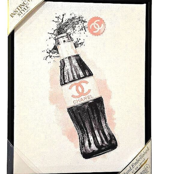Instinct Style Sipping On Style Embellished Glitter Framed Canvas Wall Decor - Picture 1 of 6